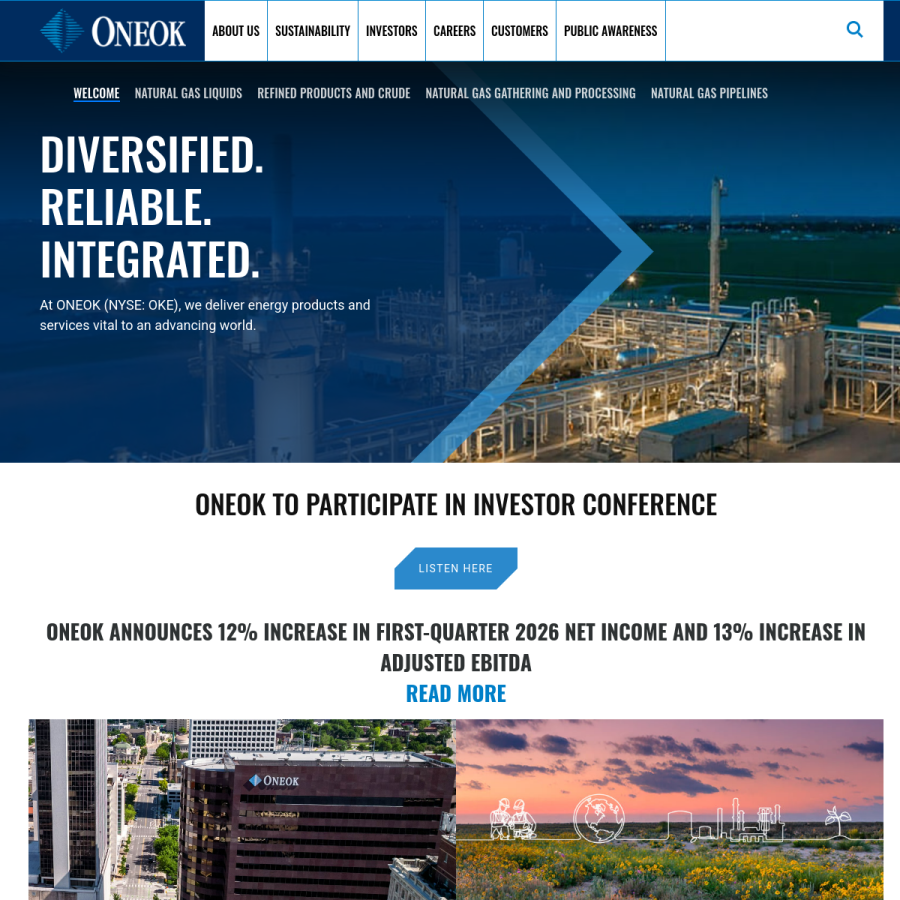 oneok.com homepage screenshot