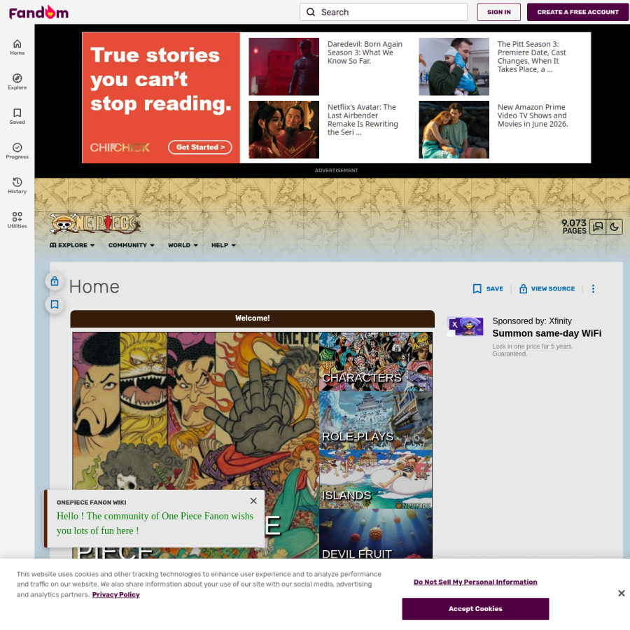 onepiecefanon.fandom.com homepage screenshot