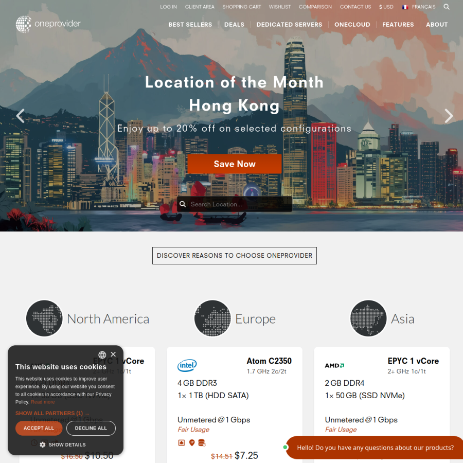 oneprovider.com homepage screenshot