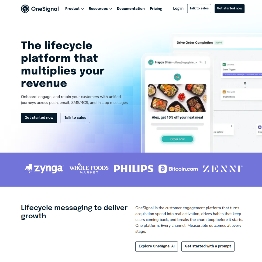 onesignal.com homepage screenshot