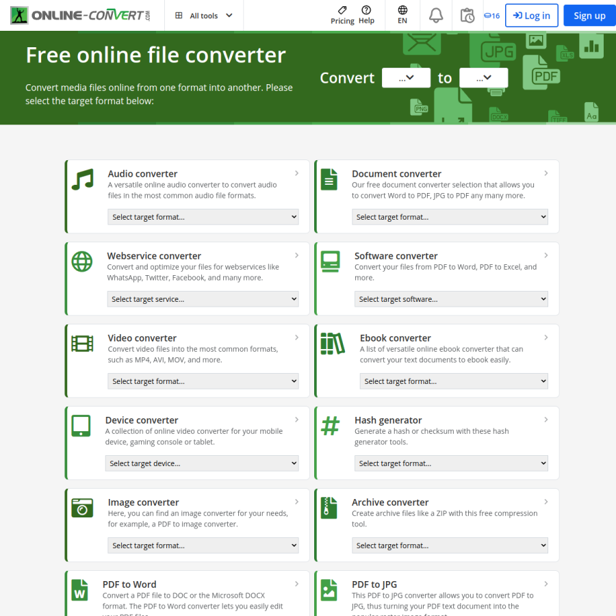 online-convert.com homepage screenshot
