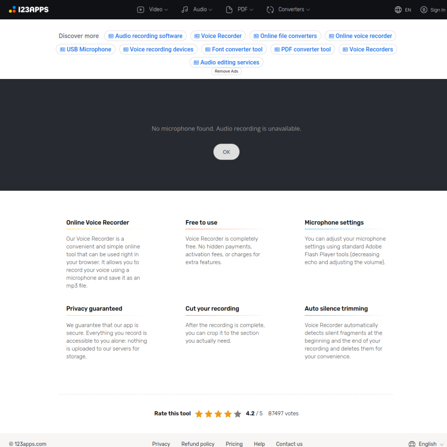 online-voice-recorder.com homepage screenshot
