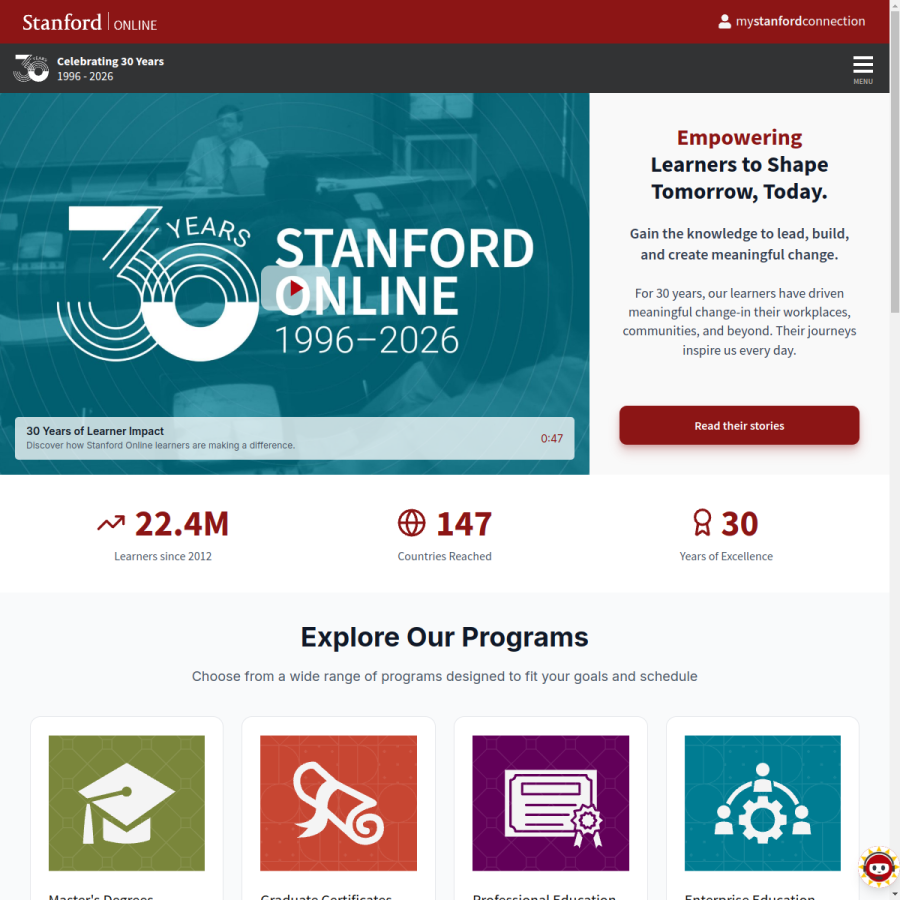 online.stanford.edu homepage screenshot