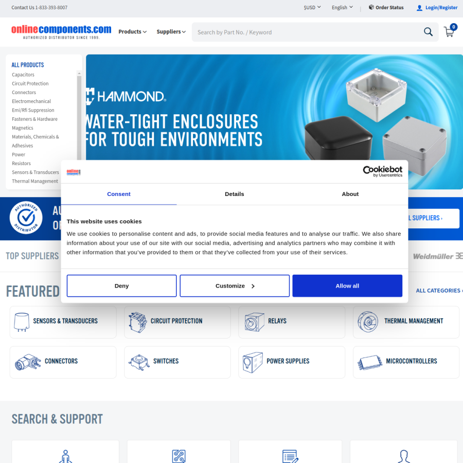 onlinecomponents.com homepage screenshot