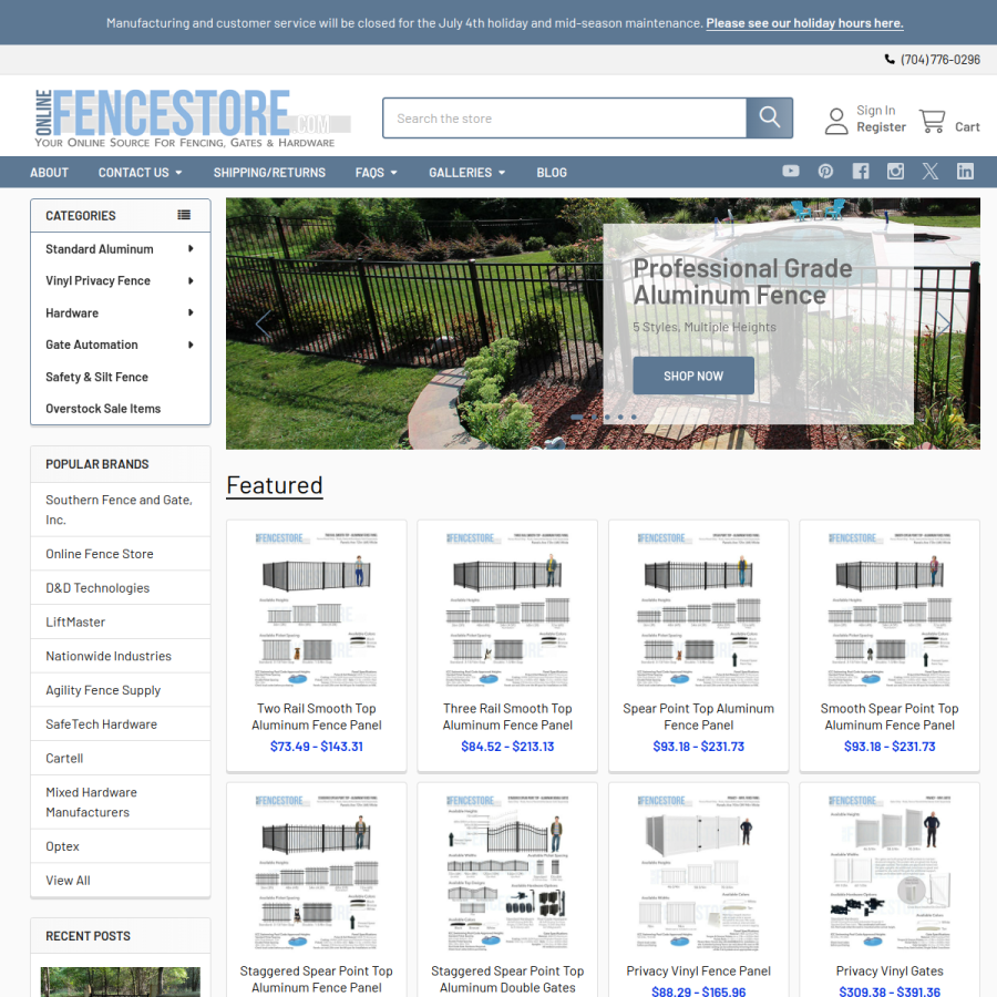 onlinefencestore.com homepage screenshot