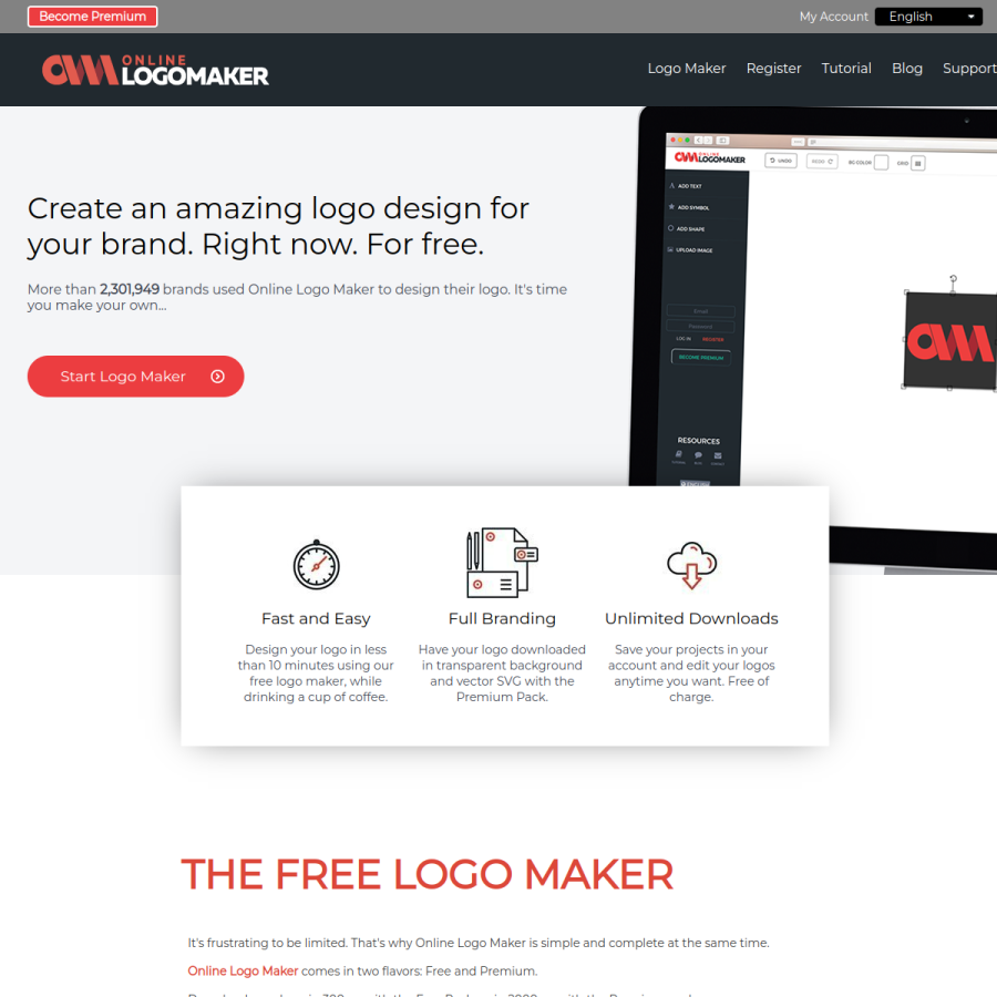 onlinelogomaker.com homepage screenshot