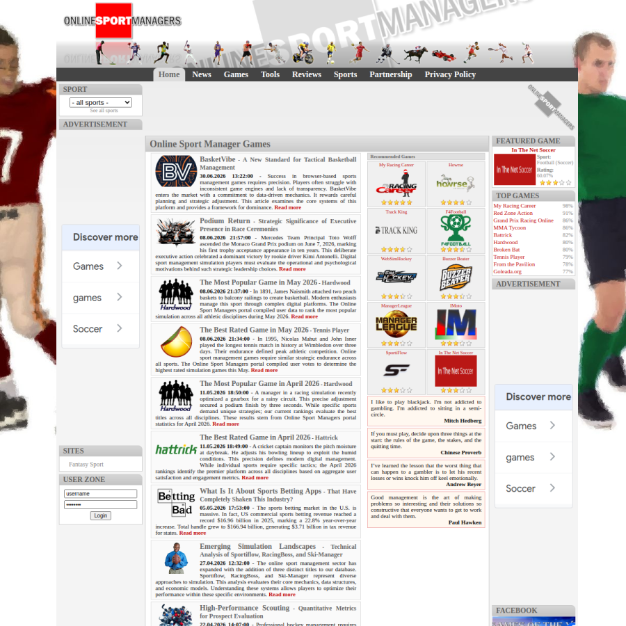 onlinesportmanagers.com homepage screenshot