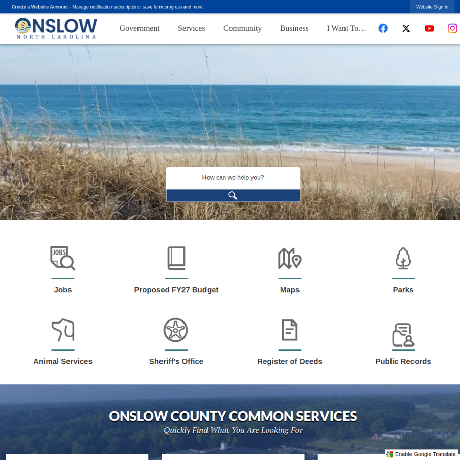 onslowcountync.gov homepage screenshot