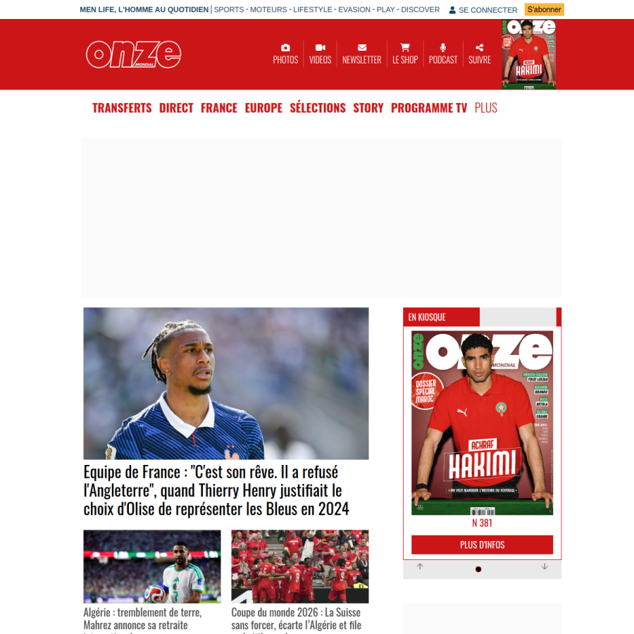 onzemondial.com homepage screenshot