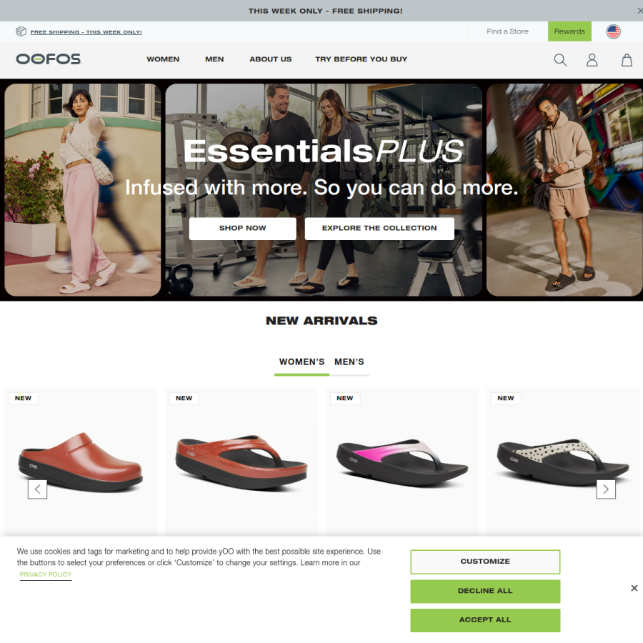 oofos.com homepage screenshot
