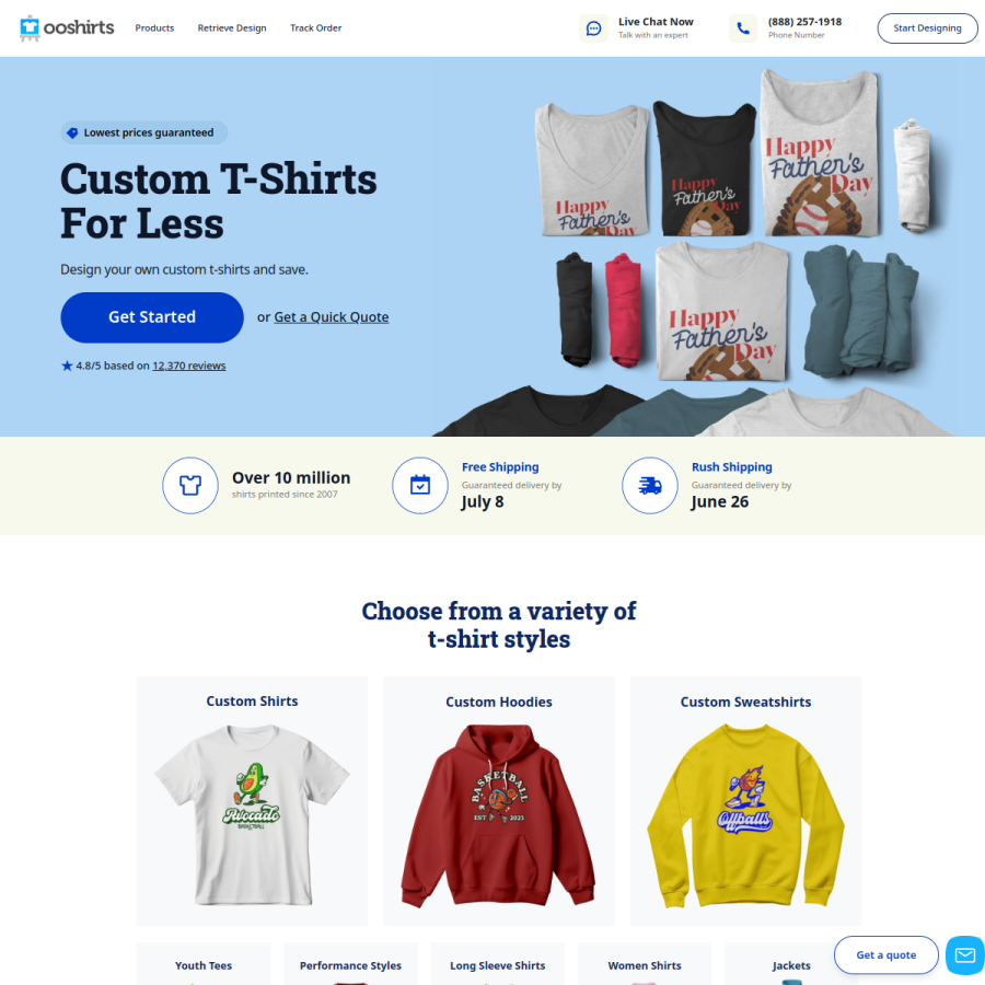 ooshirts.com homepage screenshot
