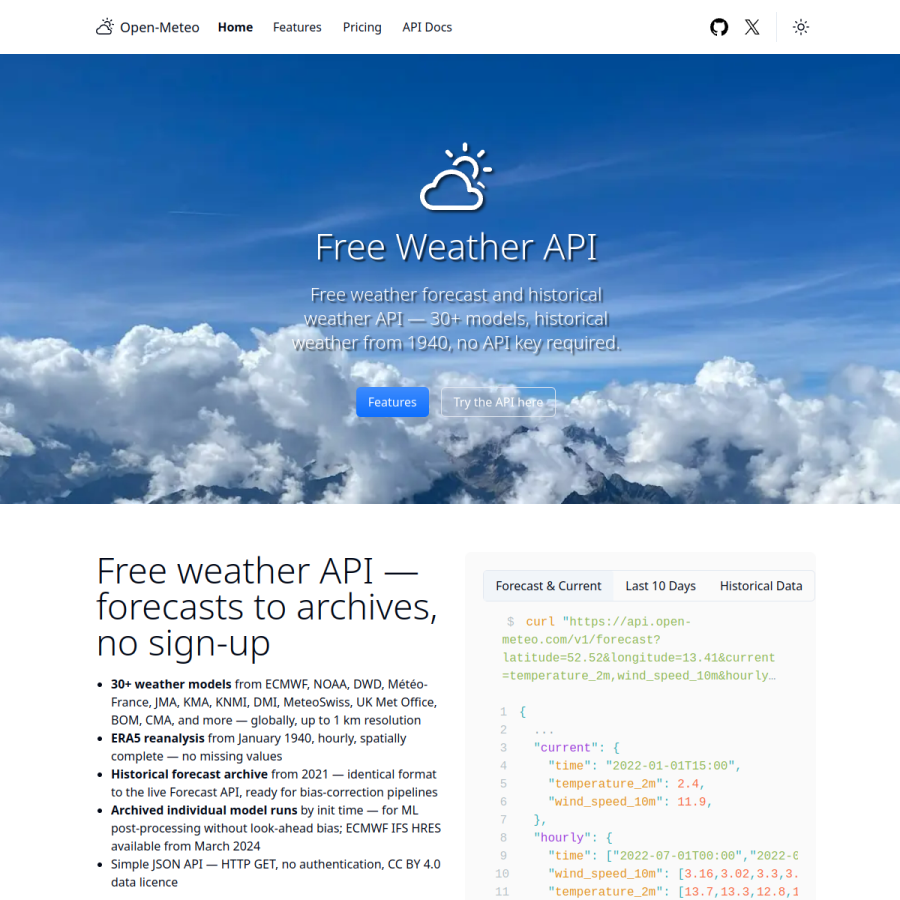 open-meteo.com homepage screenshot