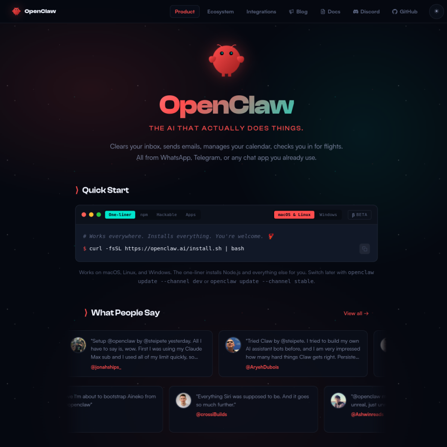 openclaw.ai homepage screenshot
