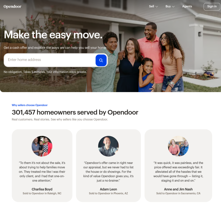 opendoor.com homepage screenshot