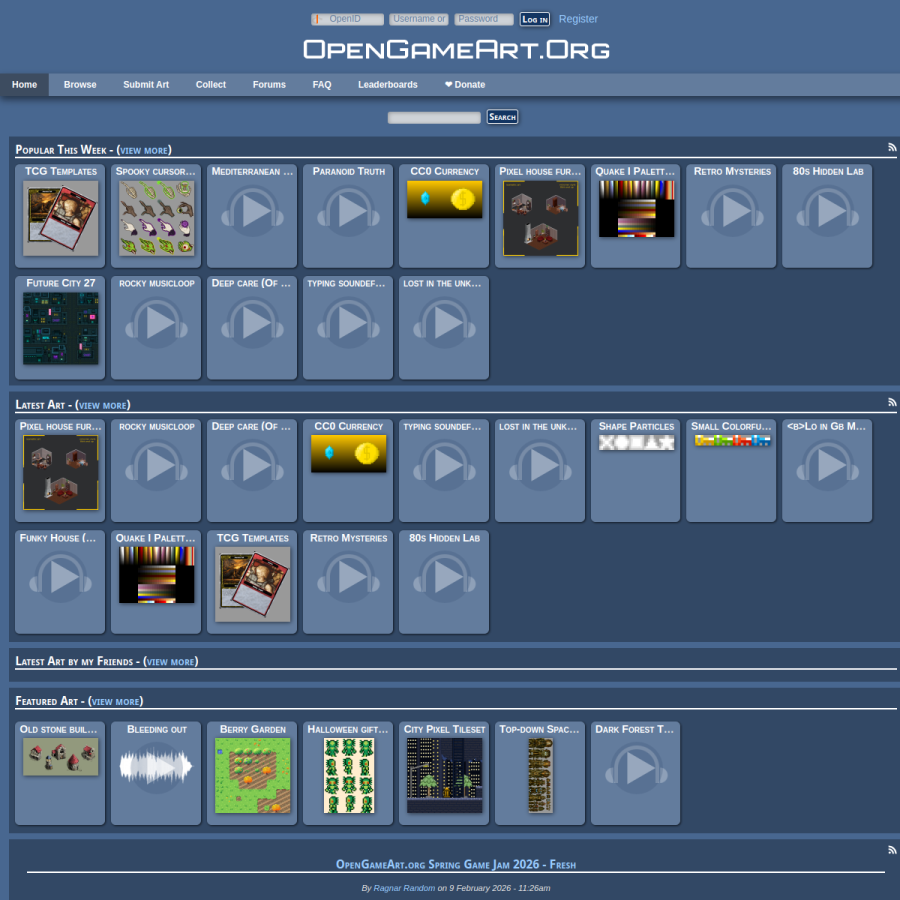 opengameart.org homepage screenshot