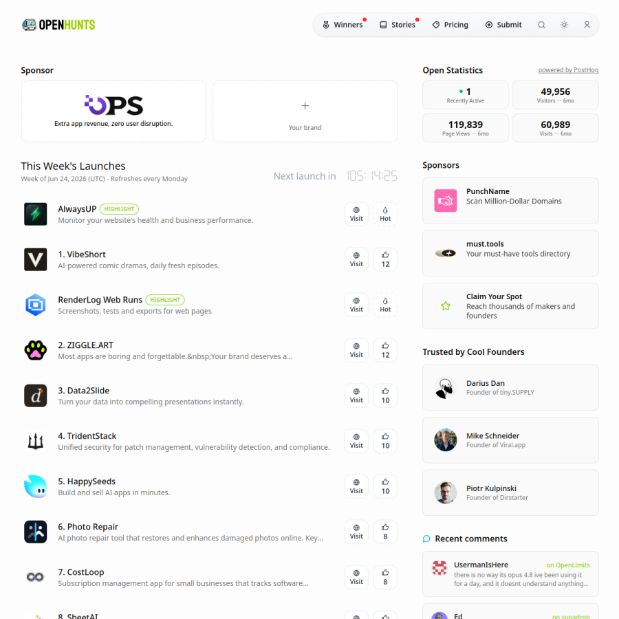 openhunts.com homepage screenshot