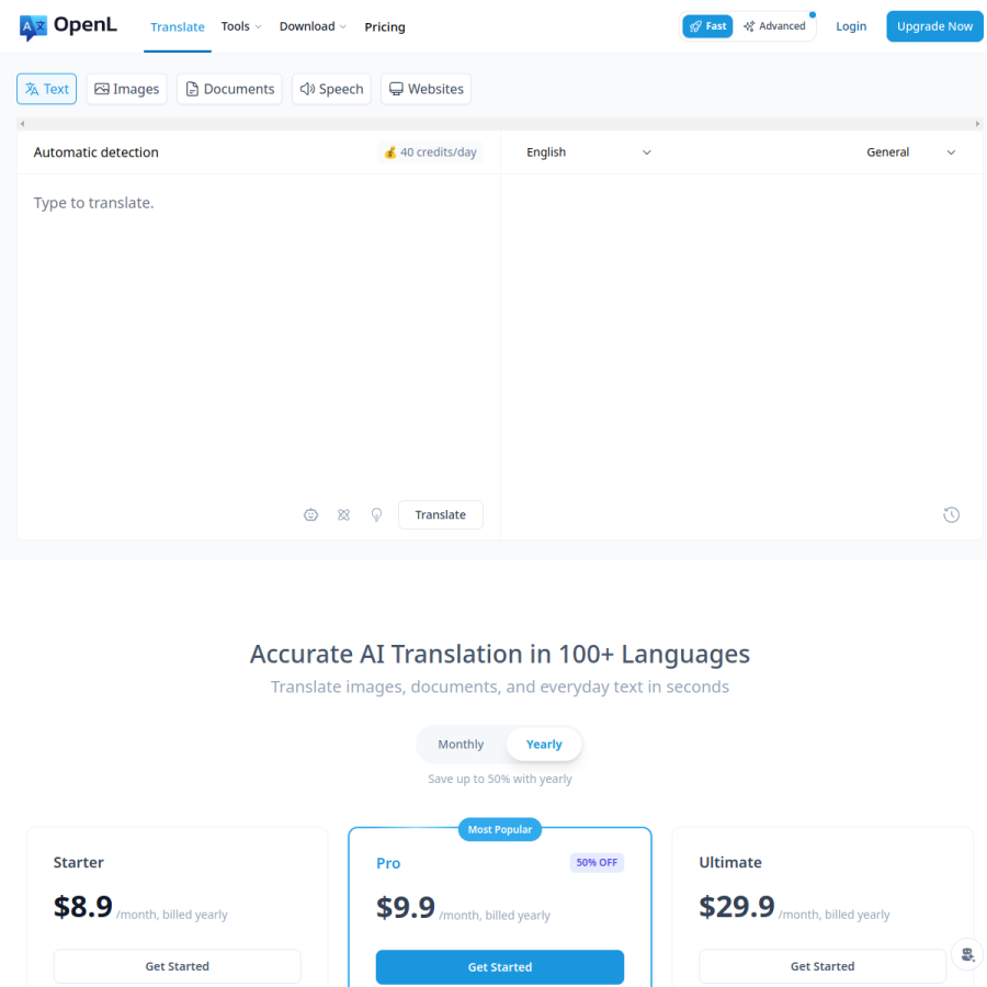 openl.io homepage screenshot