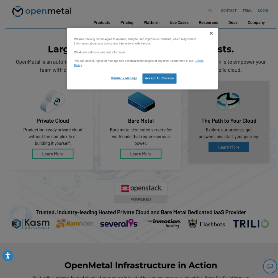 openmetal.io homepage screenshot