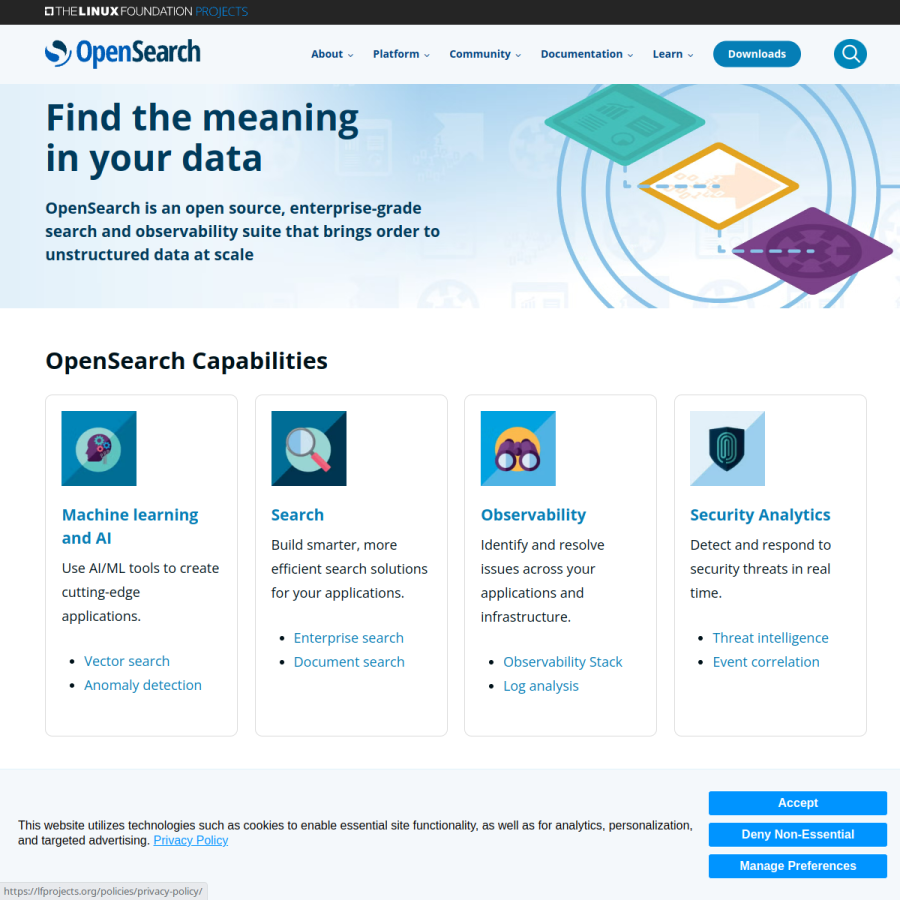 opensearch.org homepage screenshot