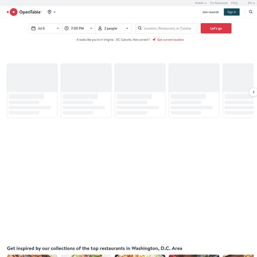 opentable.com homepage screenshot