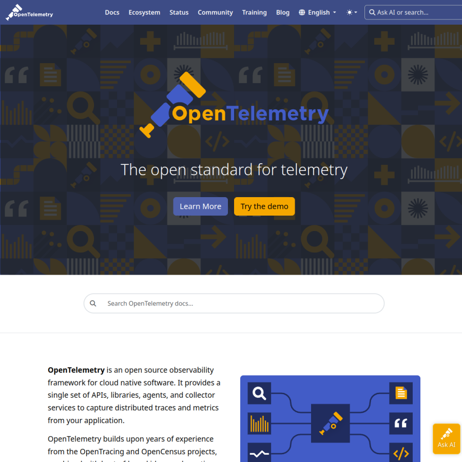 opentelemetry.io homepage screenshot
