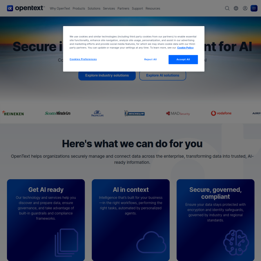 opentext.com homepage screenshot