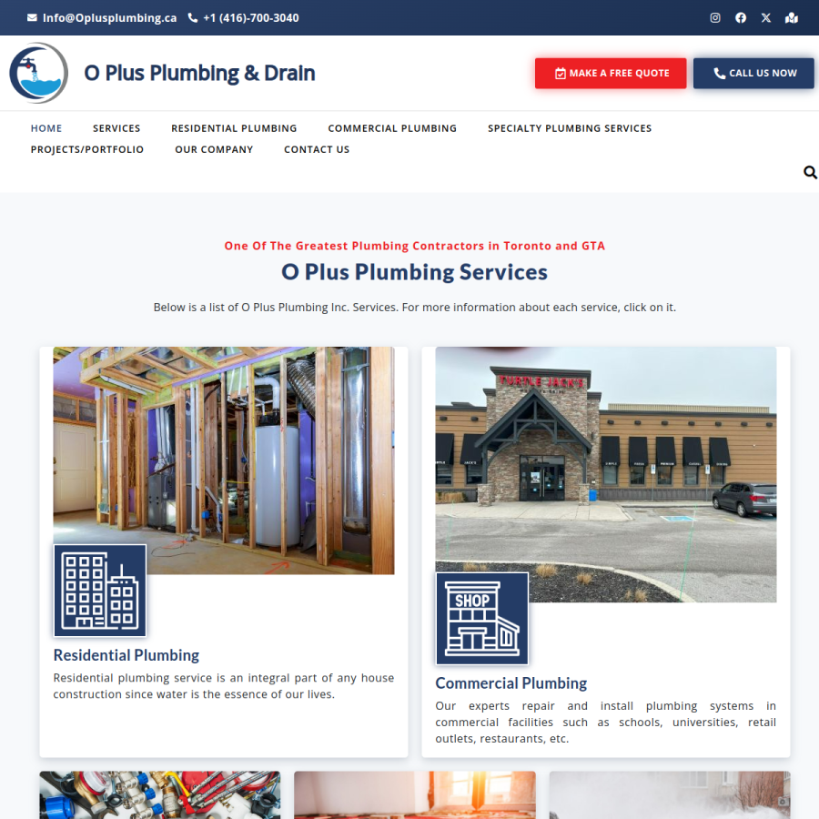 oplusplumbing.ca homepage screenshot