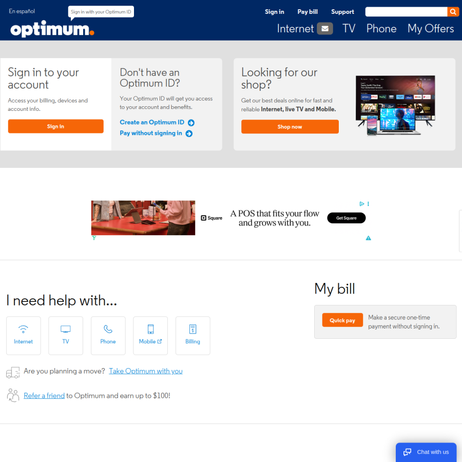 optimum.net homepage screenshot