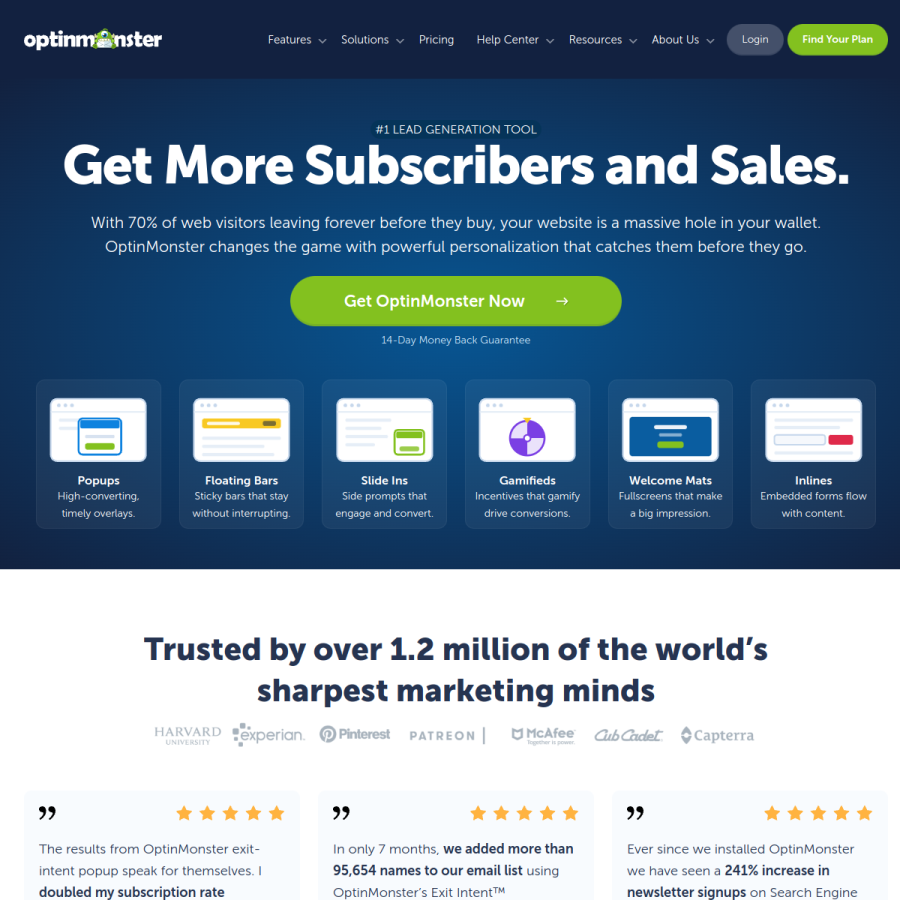 optinmonster.com homepage screenshot