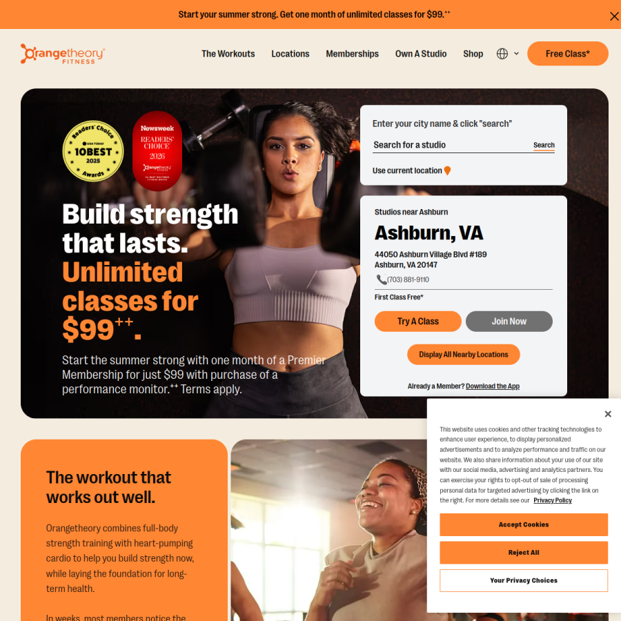 orangetheory.com homepage screenshot