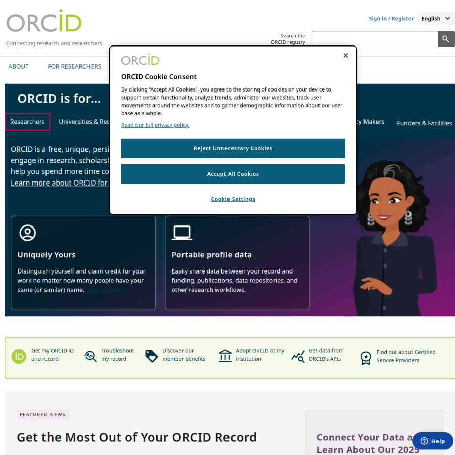 orcid.org homepage screenshot
