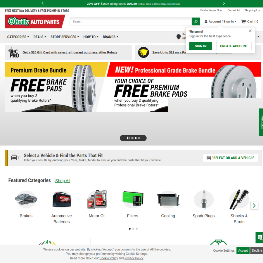 oreillyauto.com homepage screenshot