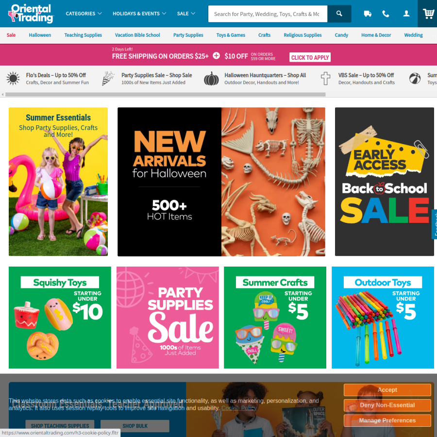 orientaltrading.com homepage screenshot