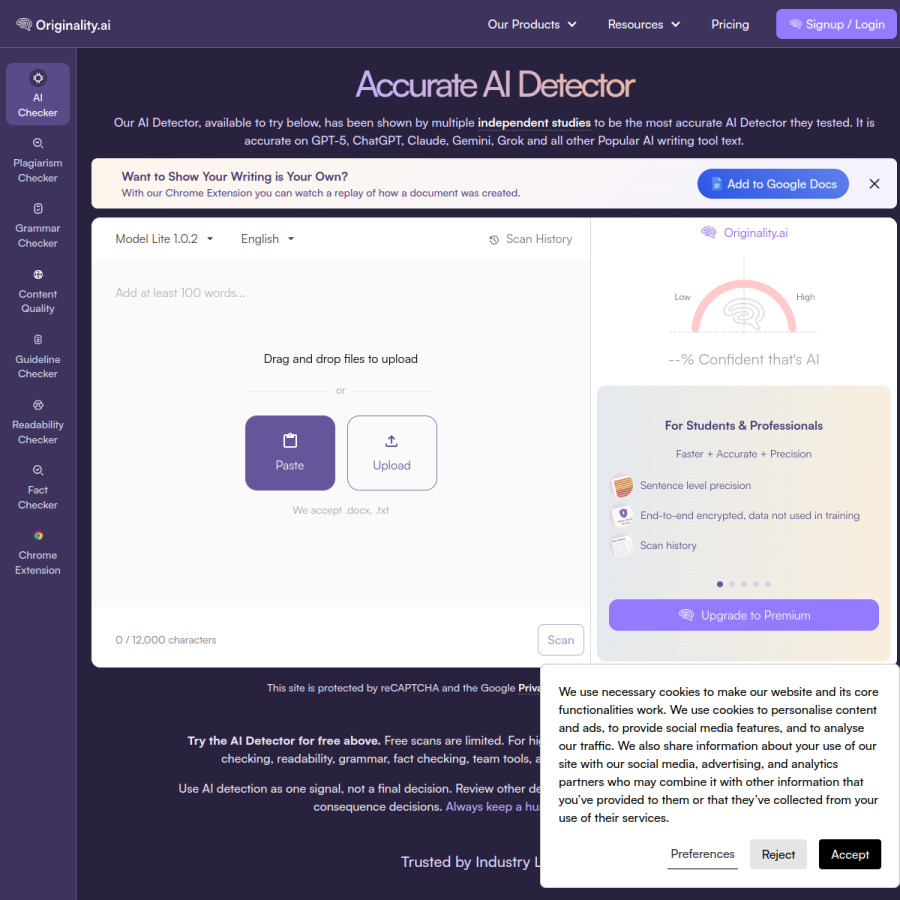 originality.ai homepage screenshot