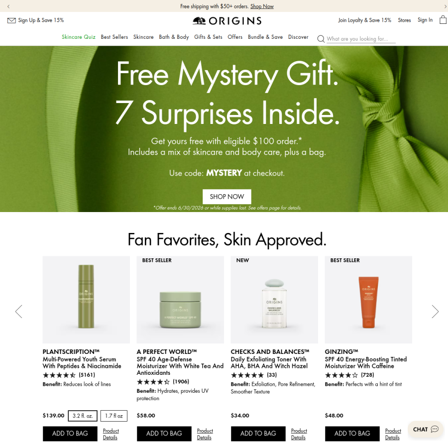 origins.com homepage screenshot