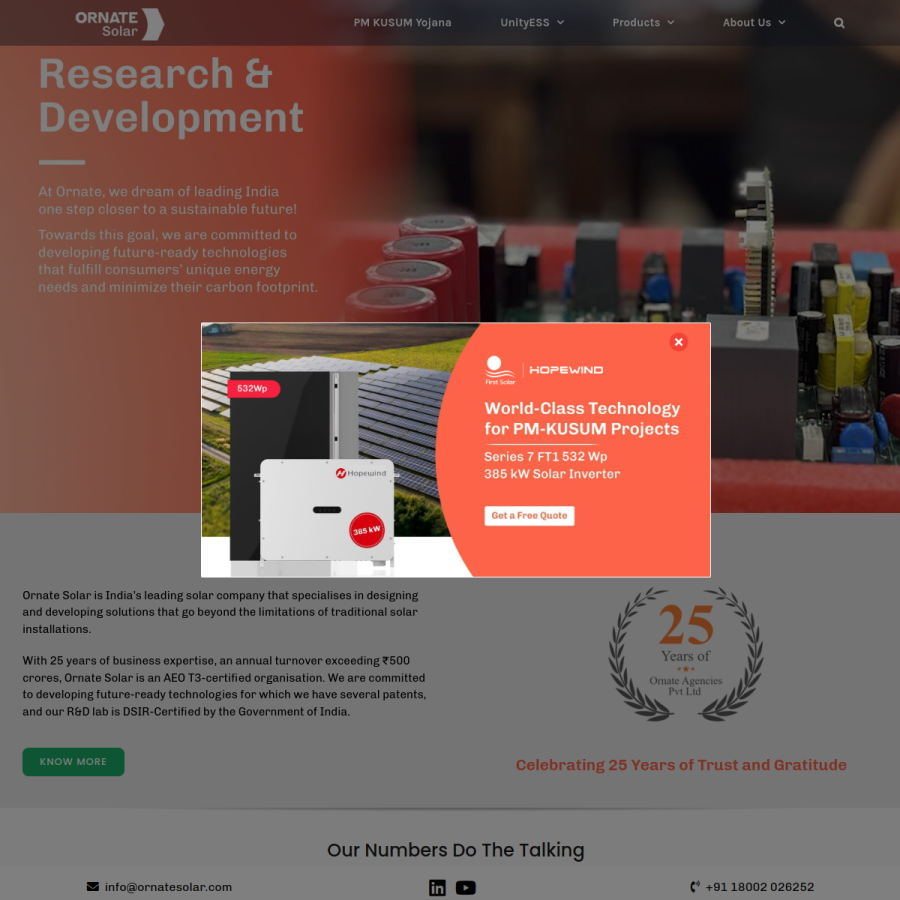 ornatesolar.com homepage screenshot