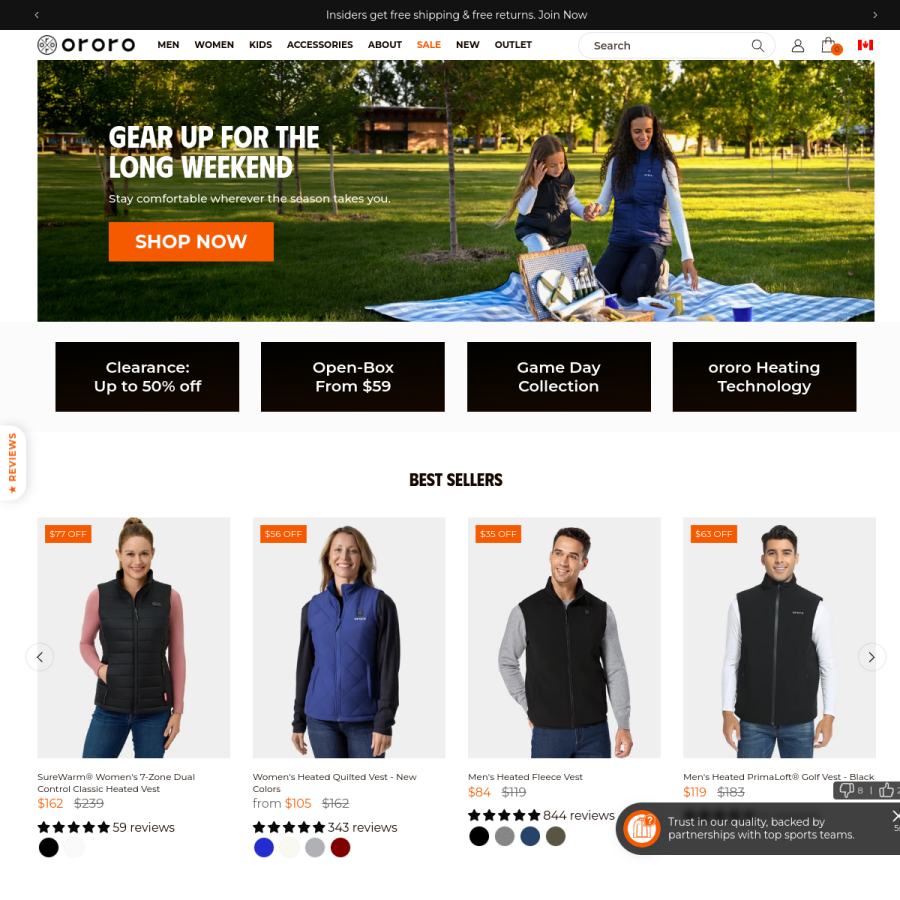 ororowear.ca homepage screenshot