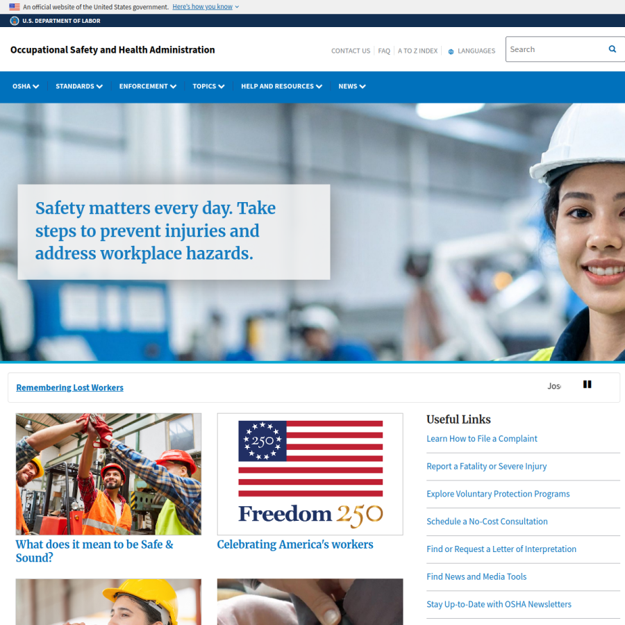 osha.gov homepage screenshot