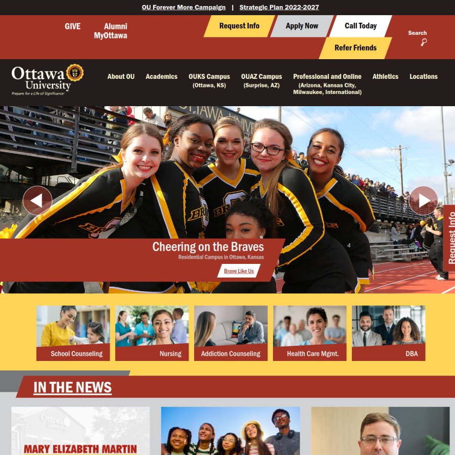 ottawa.edu homepage screenshot