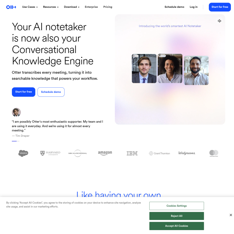 otter.ai homepage screenshot