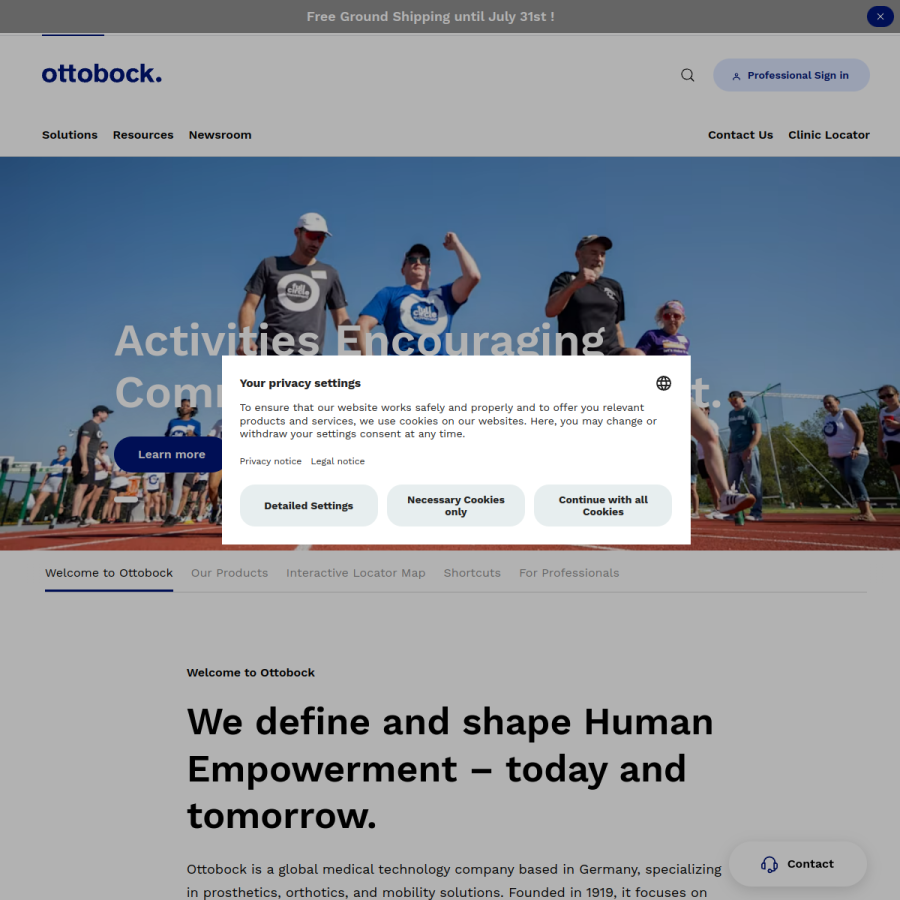 ottobock.com homepage screenshot
