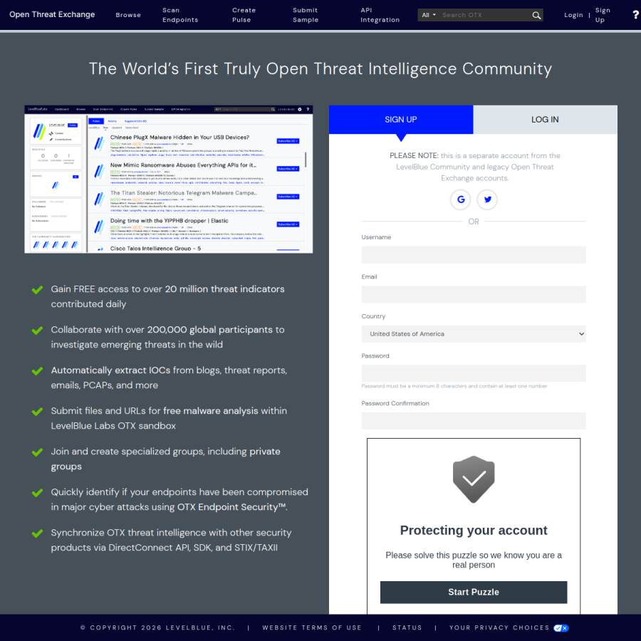 otx.alienvault.com homepage screenshot