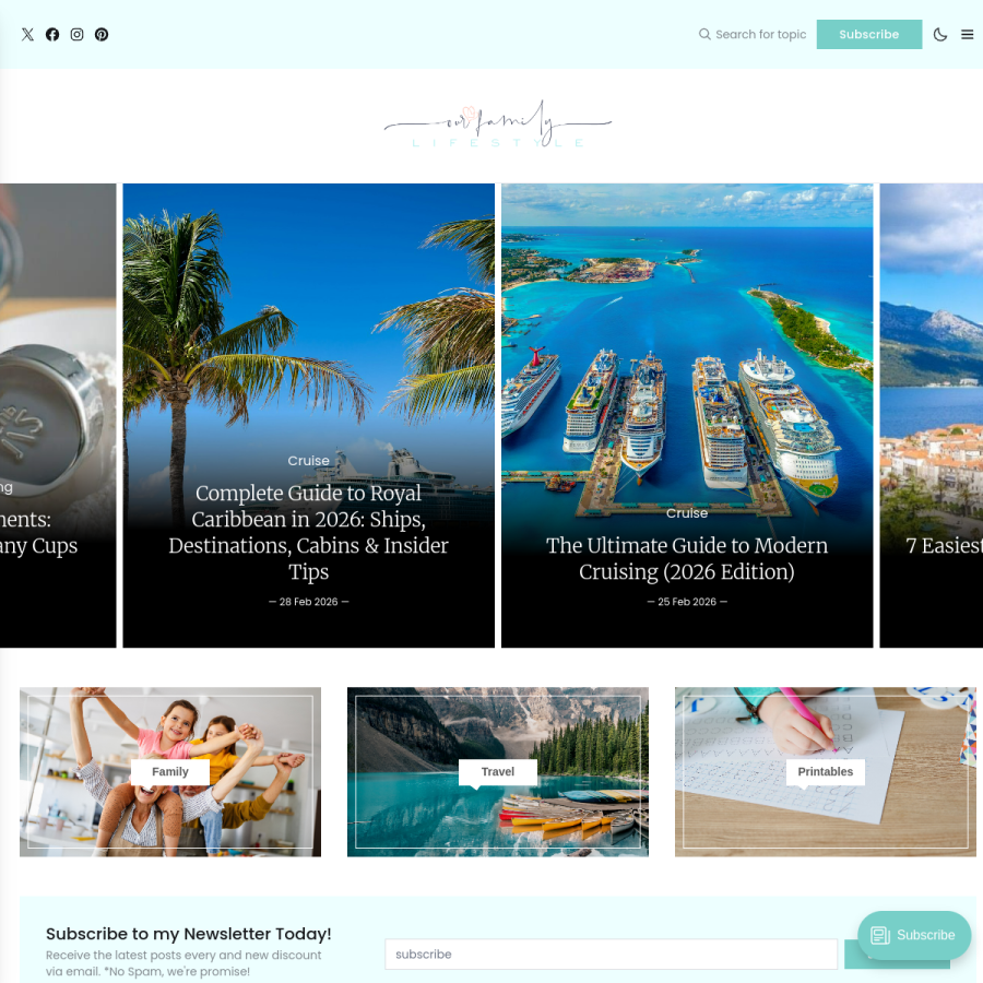 ourfamilylifestyle.com homepage screenshot