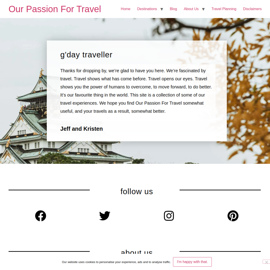 ourpassionfortravel.com homepage screenshot