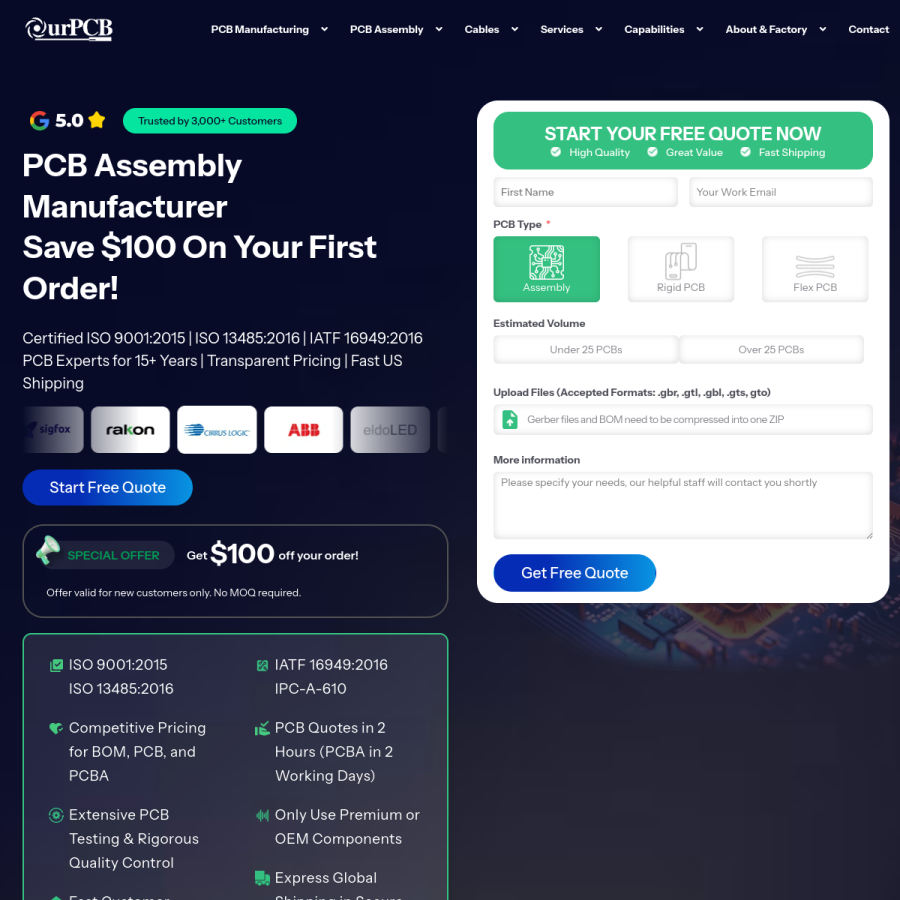ourpcb.com homepage screenshot
