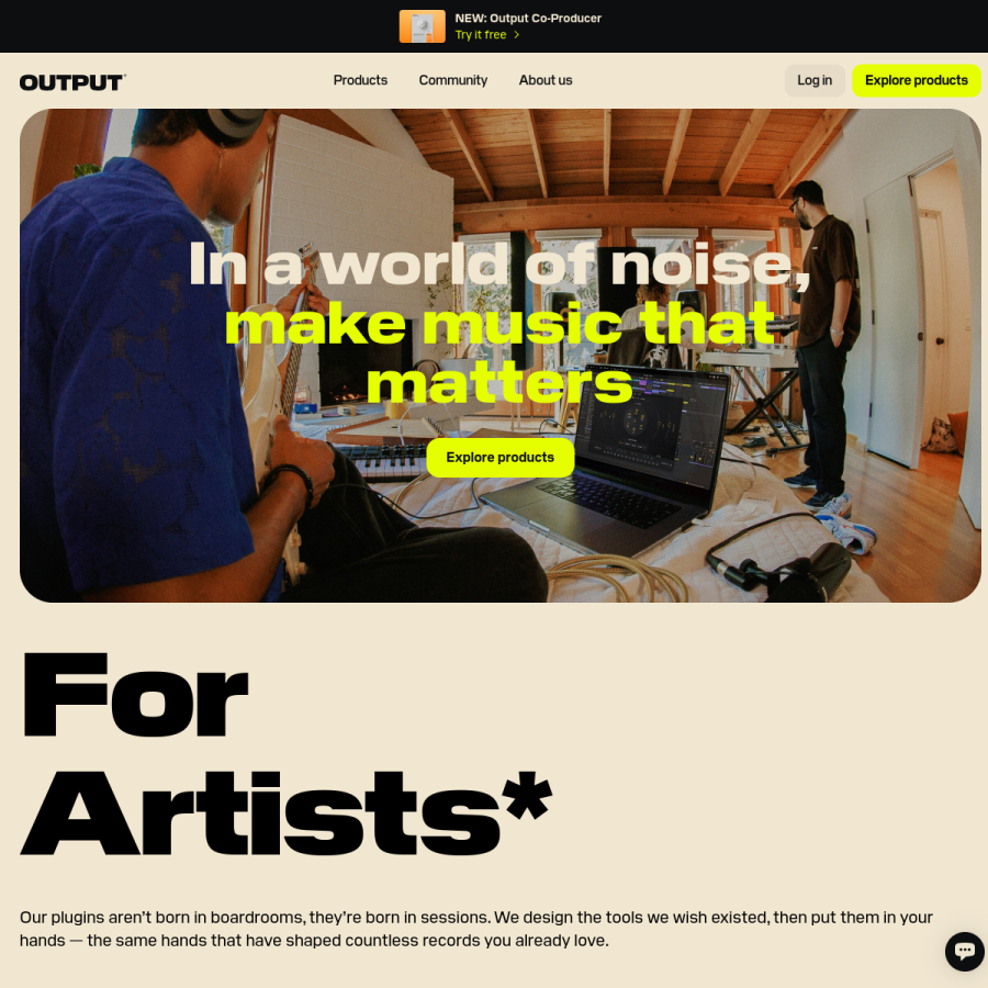 output.com homepage screenshot