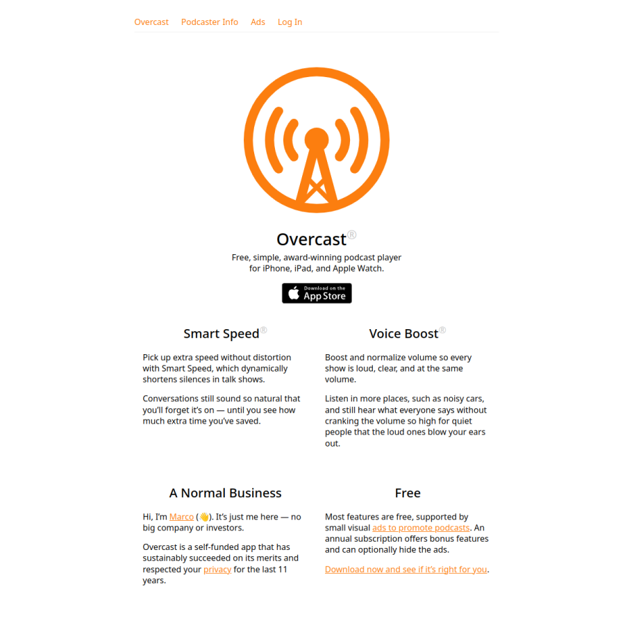overcast.fm homepage screenshot