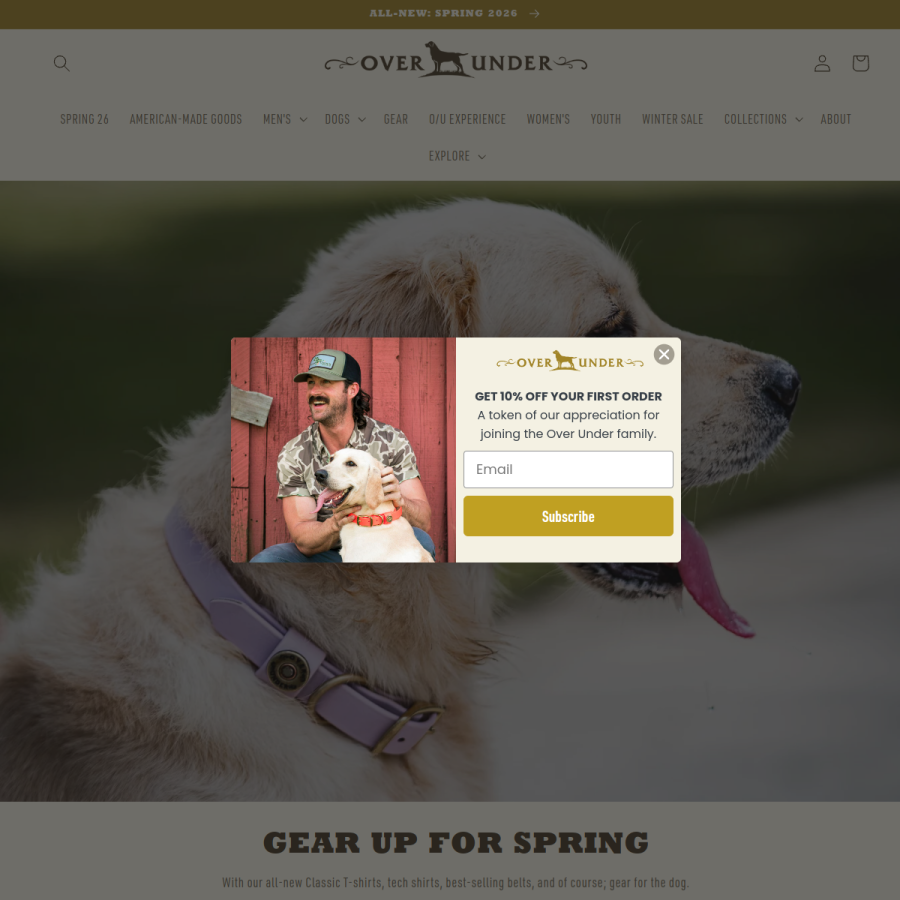 overunderclothing.com homepage screenshot