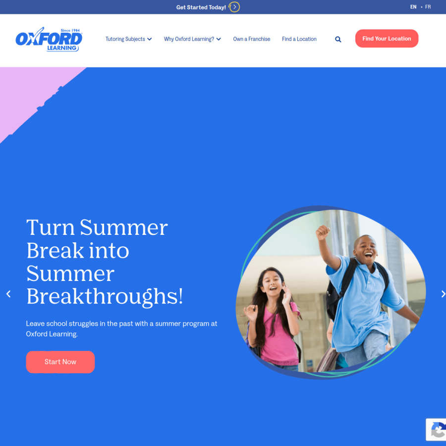 oxfordlearning.com homepage screenshot