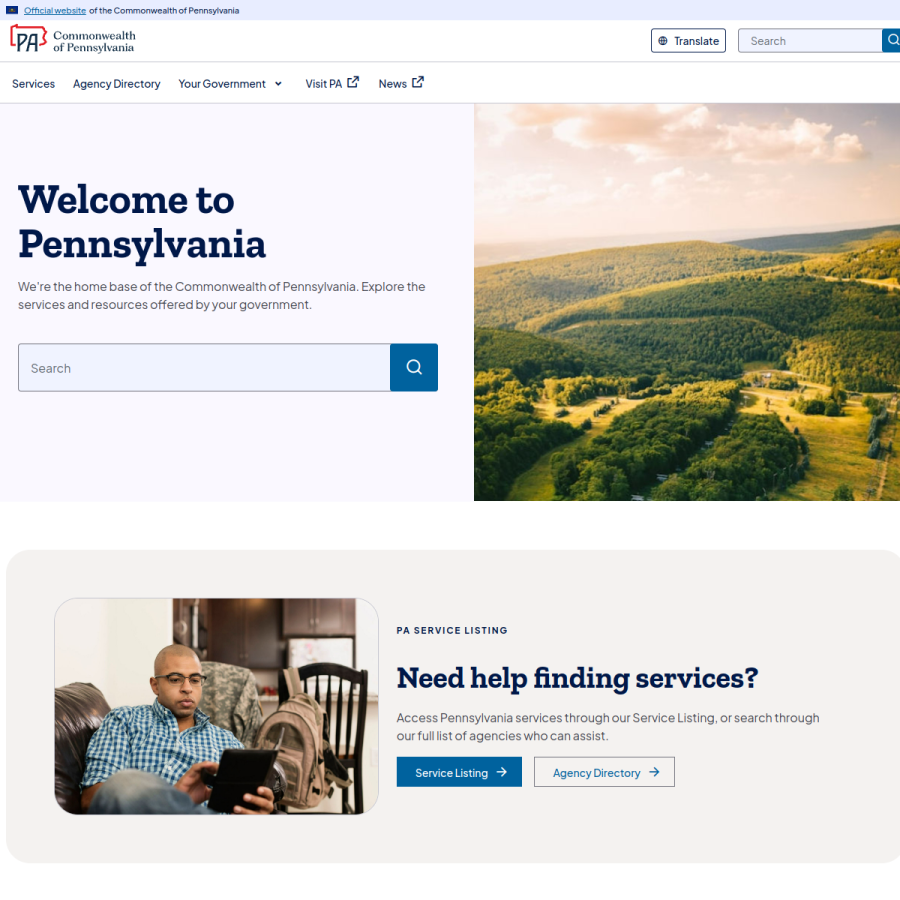 pa.gov homepage screenshot